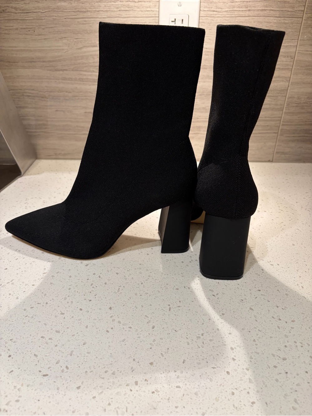 Aldo Black Pointed Sock Ankle Boots with Block Heel. Never worn!